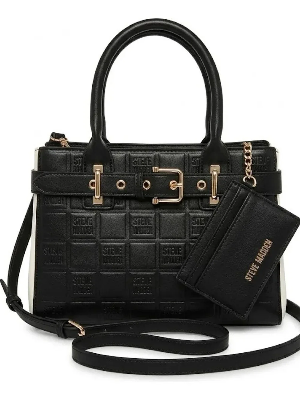 Steve Madden Black Quilted Satchel with Cardholder